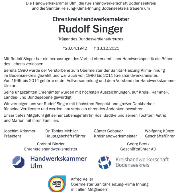 Traueranzeige Rudolf Singer